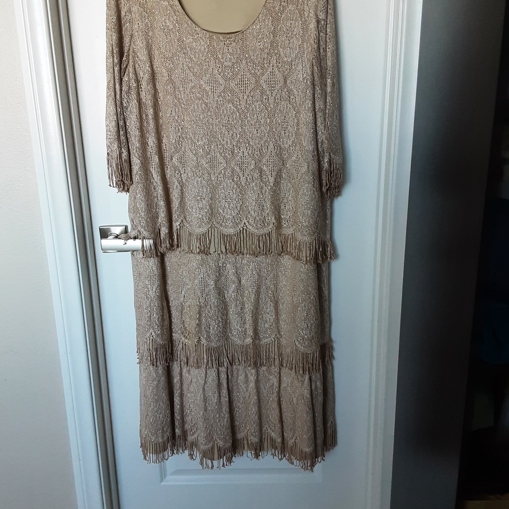 Onyx Nite Beige Lace Long Sleeve Dress